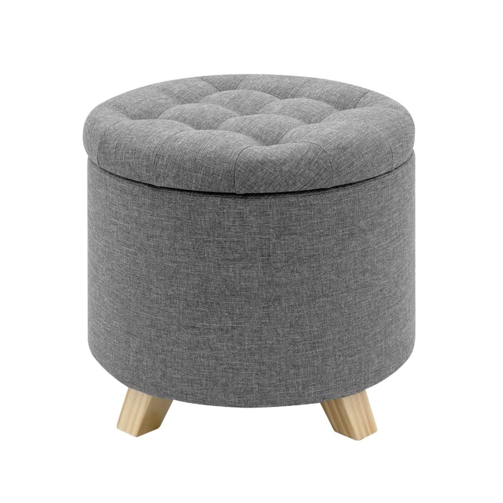 Pouf Contenitore Multifunzione, Sgabello, Fodera Rimovibile, Imbottito, poggiapiedi, Rotondo, in Lino, Sedia, Organizer per la casa charitable