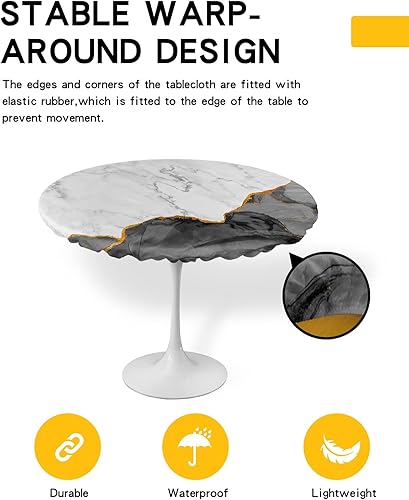 Miniatura 8 de Mantel redondo de 55 a 60 pulgadas, mantel redondo de vinilo ajustable con borde elástico para fiestas al aire libre, hojas densas y bonitos búhos