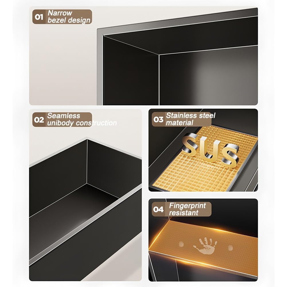 inless Stahl-Dusche mit LED-Licht, wasserdicht, versenktes Wandregal für Badezimmer, keine Fliesen erforderlich, horizontales Design (Weiß, 720 x 320 x 125 mm)