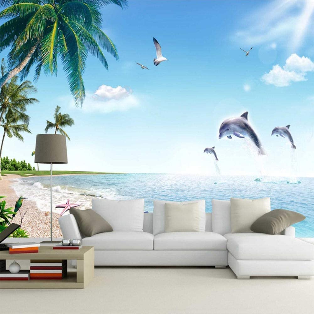 Papel Pintado Autoadhesivo - Saltando Delfín Paisaje Costero - Mural Square Wallpaper Wall Mural Photo Feature 3D Wallpaper Wall-Art Wallpaper Murales Dormitorio Sala De Estar 350(ancho)x256(alto) cm
