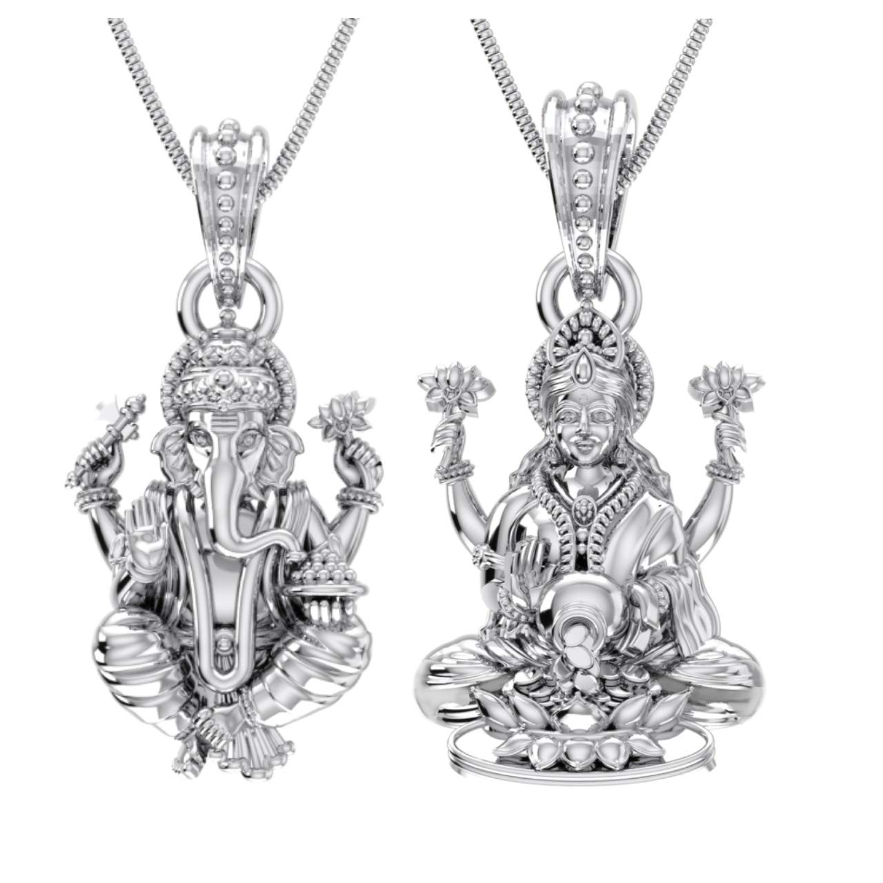 Akshat Sapphire Sterling Silver (92.5% purity) pair of God Ganesh and Laxmi Pendant for Men & Women Pure Silver Lord Ganesha and lakshmi Locket for Good Health & Wealth-image-19
