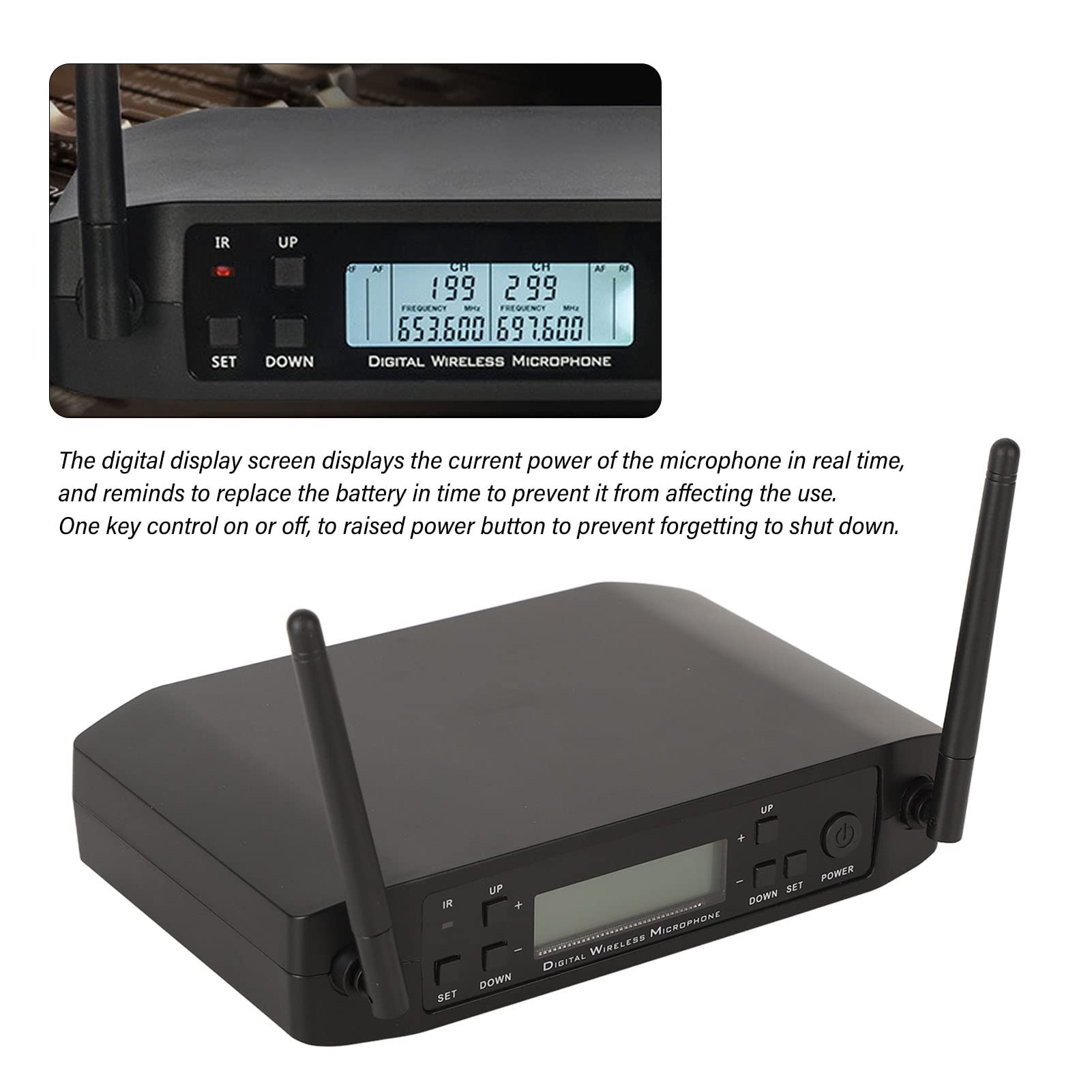 Micro Kit de Micrófonos Dinámicos Inalámbricos de Metal UHF Profesional, Micrófonos Dinámicos de Mano con Receptor Recargable para DJ Cantante, Boda,(Enchufe europeo 110-240V (voltaje amplio))