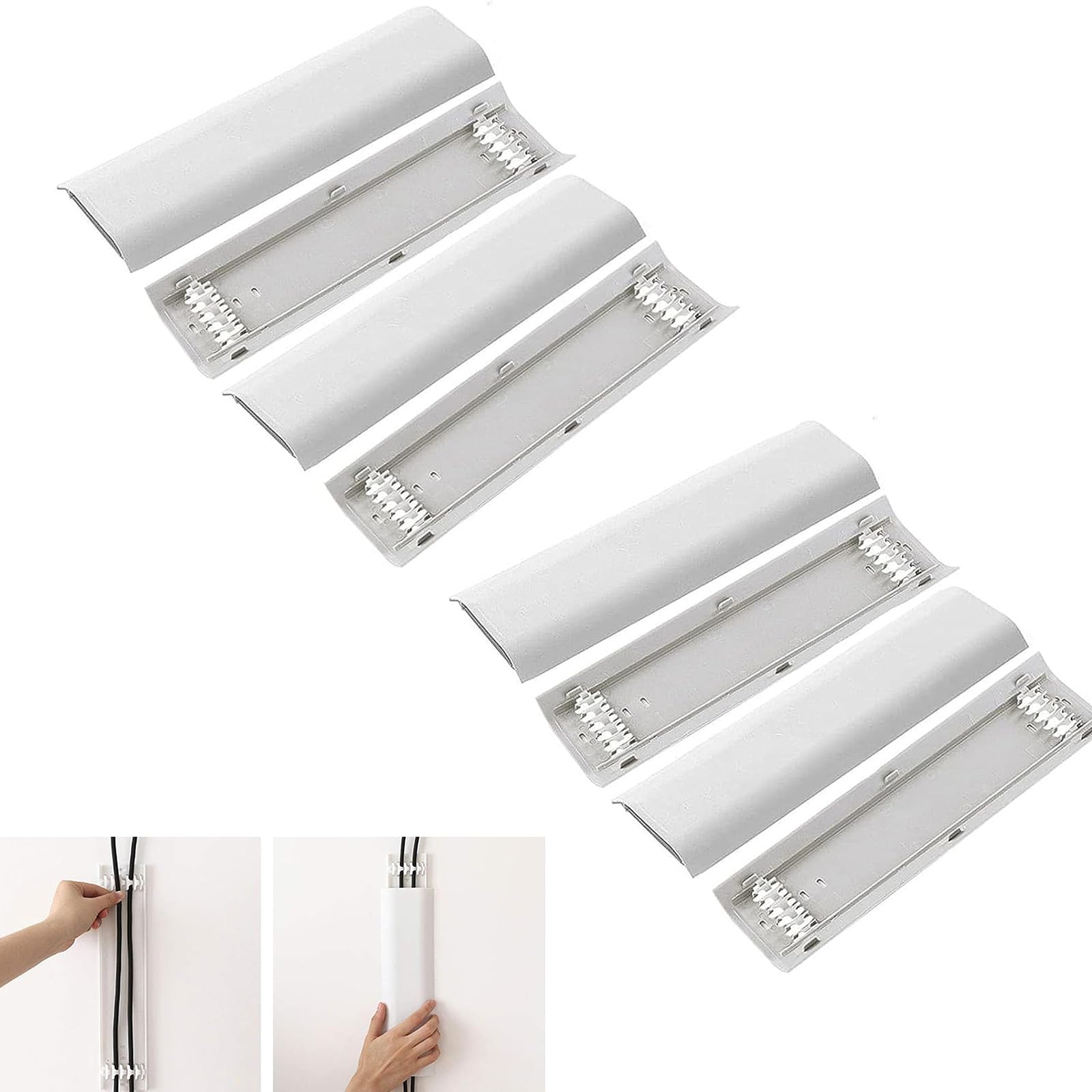 Joyzzz Floor Cable Cover Protector, 4 PCS Wall TV Trunking Cable Cover, Length 30cm Wall Raceway, Wall Mount TV Cable Concealer Cord Cover, Cord Raceway Conceal Kit to Hide Cables (White)