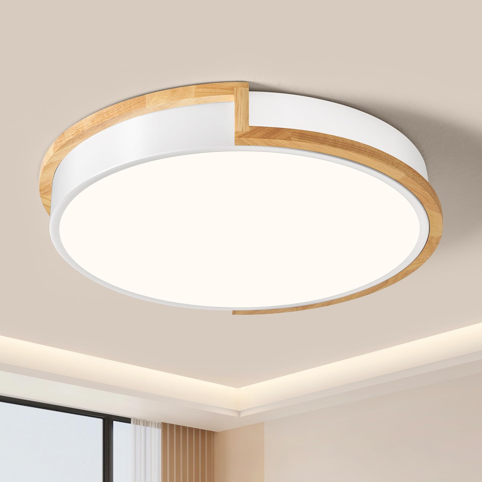 LED Deckenleuchte, Weiß Deckenlampe 40cm | 36W Lampe mit Holz für Schlafzimmer Wohnzimmer Küche Flur Esszimmer 4000K