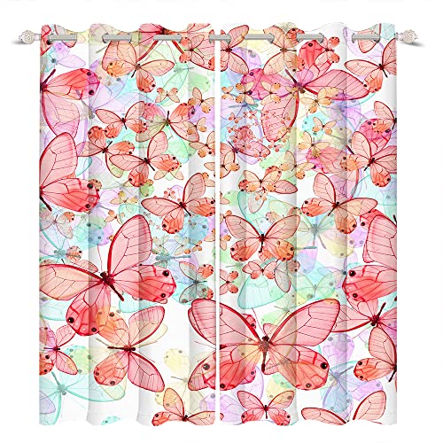 Yeele Butterfly Curtain Watercolor Colorful Butterfly Window Curtain Panels for Home Decor Girl's Room Aesthetic Kids Blackout Curtain Drapes with Grommet,2pcs 42x84IN