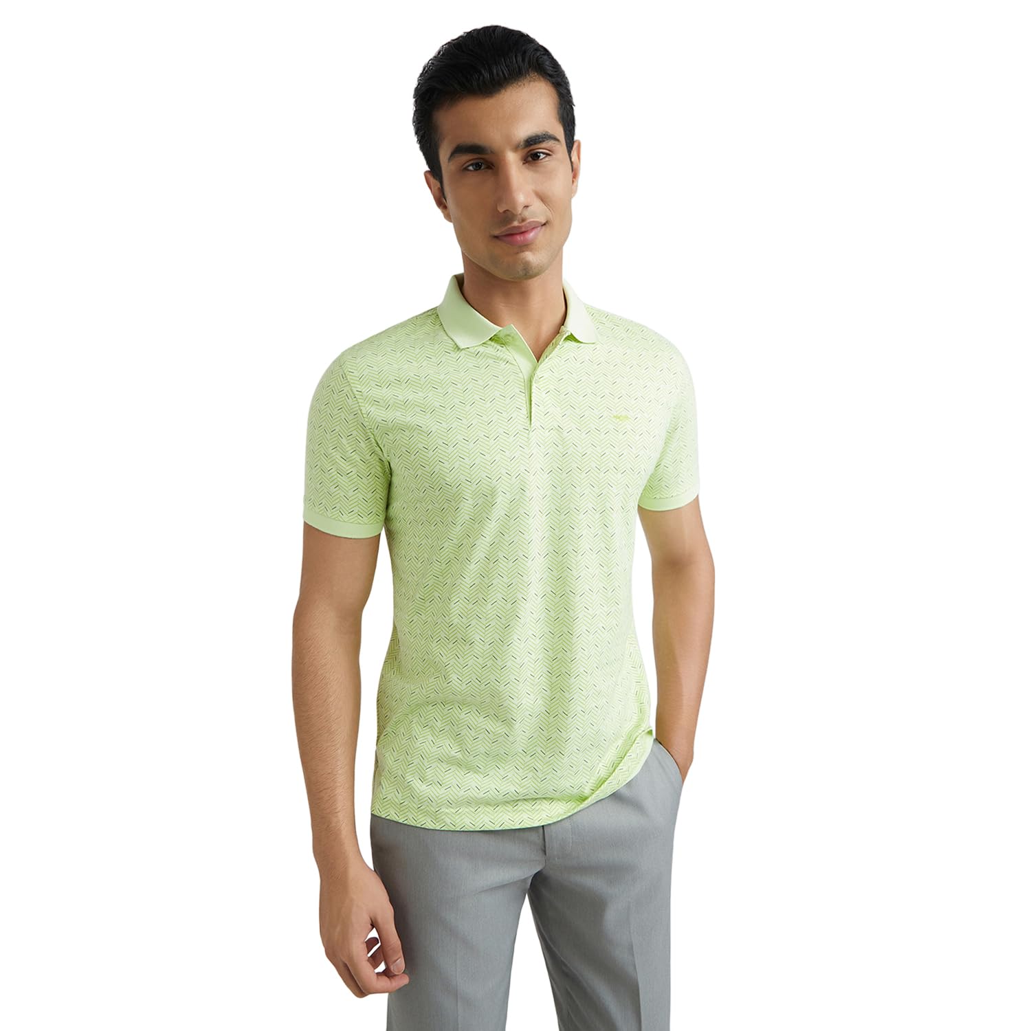 park avenue Men's Slim Fit Print Pattern Cotton Polyester Blend Rib Collar with Tipping Half Sleeve Polo Casual T-Shirt-picture-36