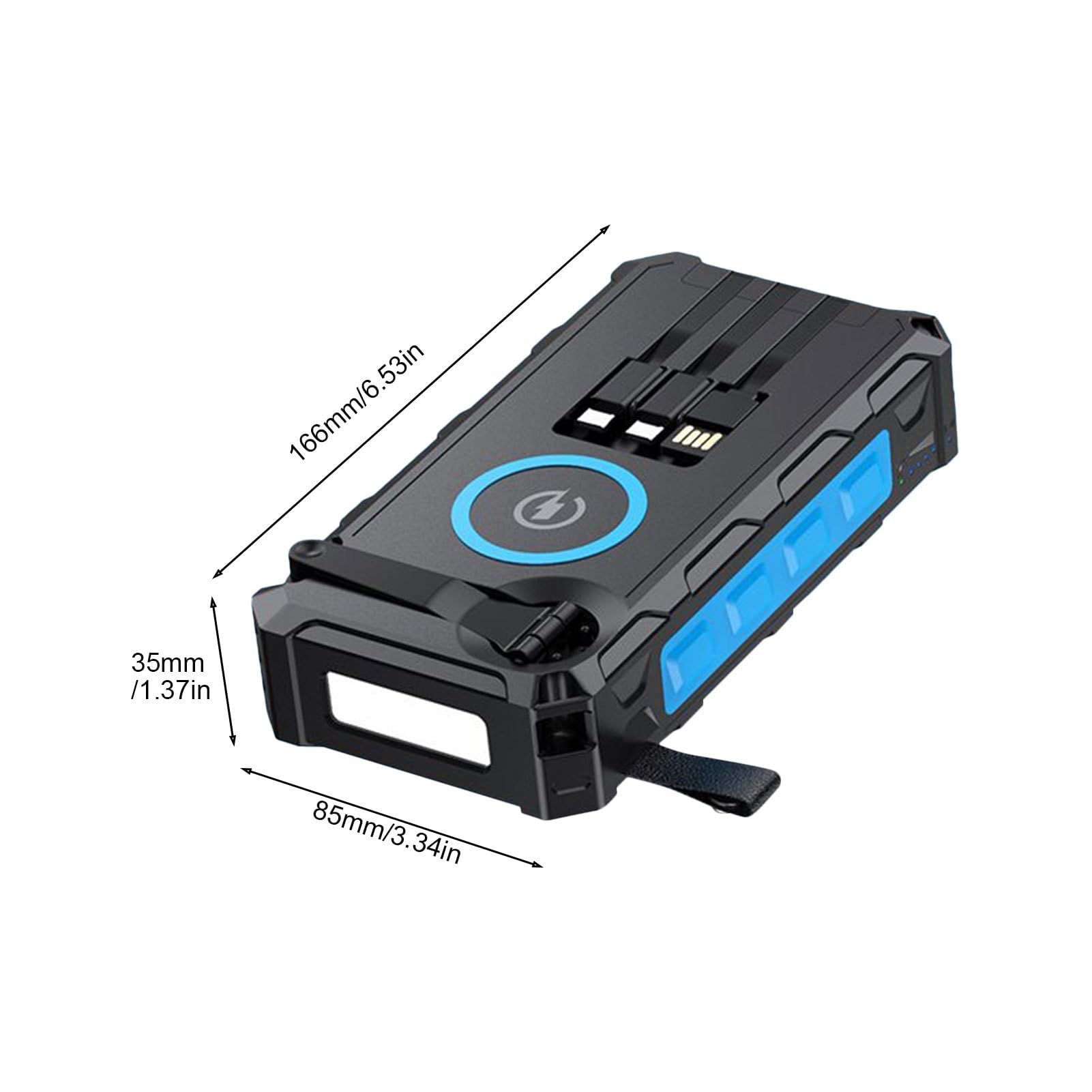 Power Bank portatile a energia solare con manovella, ricarica rapida da 20000 mAh, uscita a 6 dispositivi, impermeabile IPX66, adatta per campeggio, zaino in spalla, uso