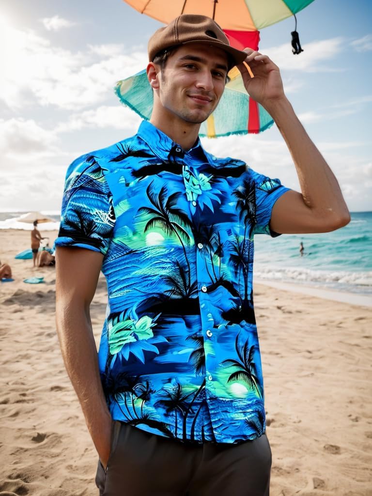 Men's Hawaiian Shirt Short Sleeves Printed Casual Button Down Funky Summer Tropical Holiday Beach Male Shirts - Image 6