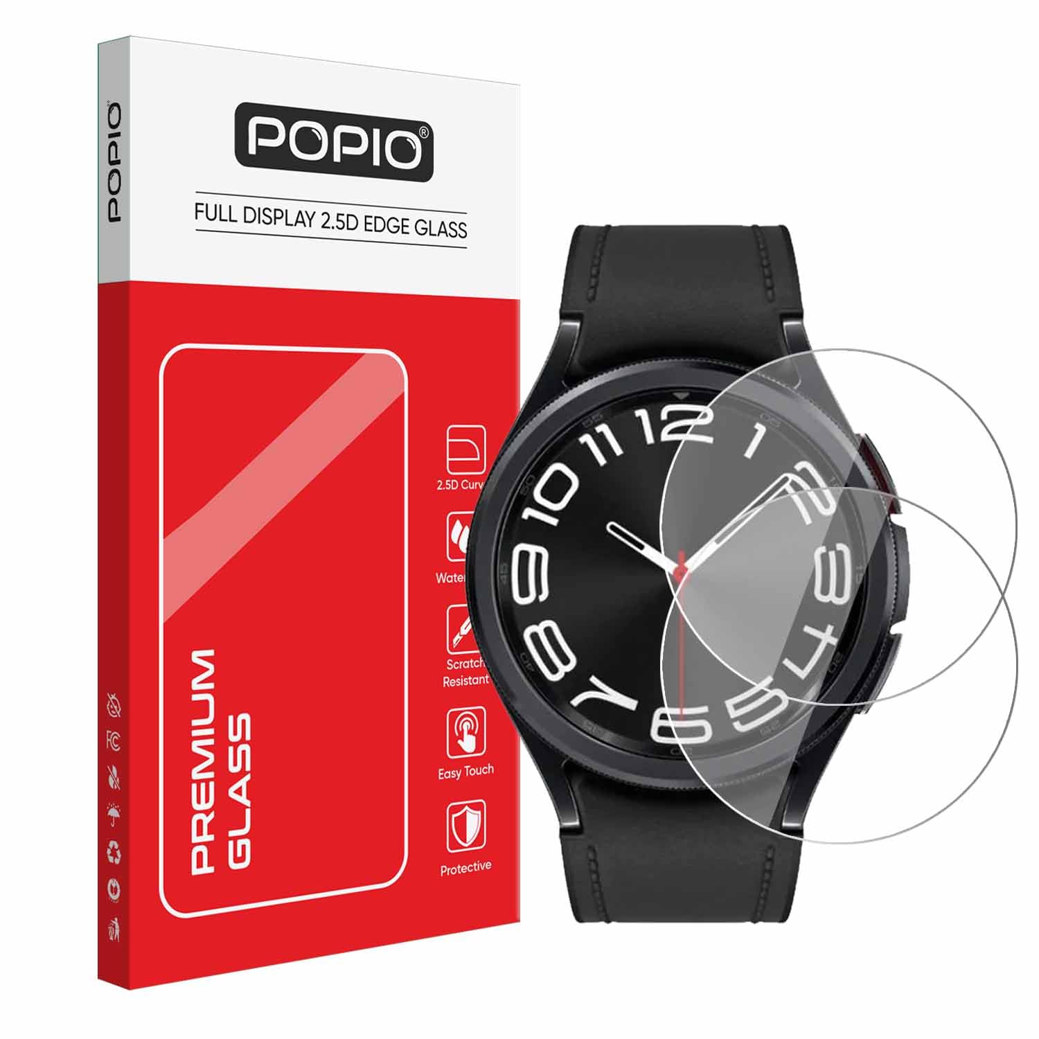 POPIO Military-Grade Gorilla Tempered Glass Screen Protector for Samsung Galaxy Watch 6 Classic (43mm) (1.3" inch), Pack of 2