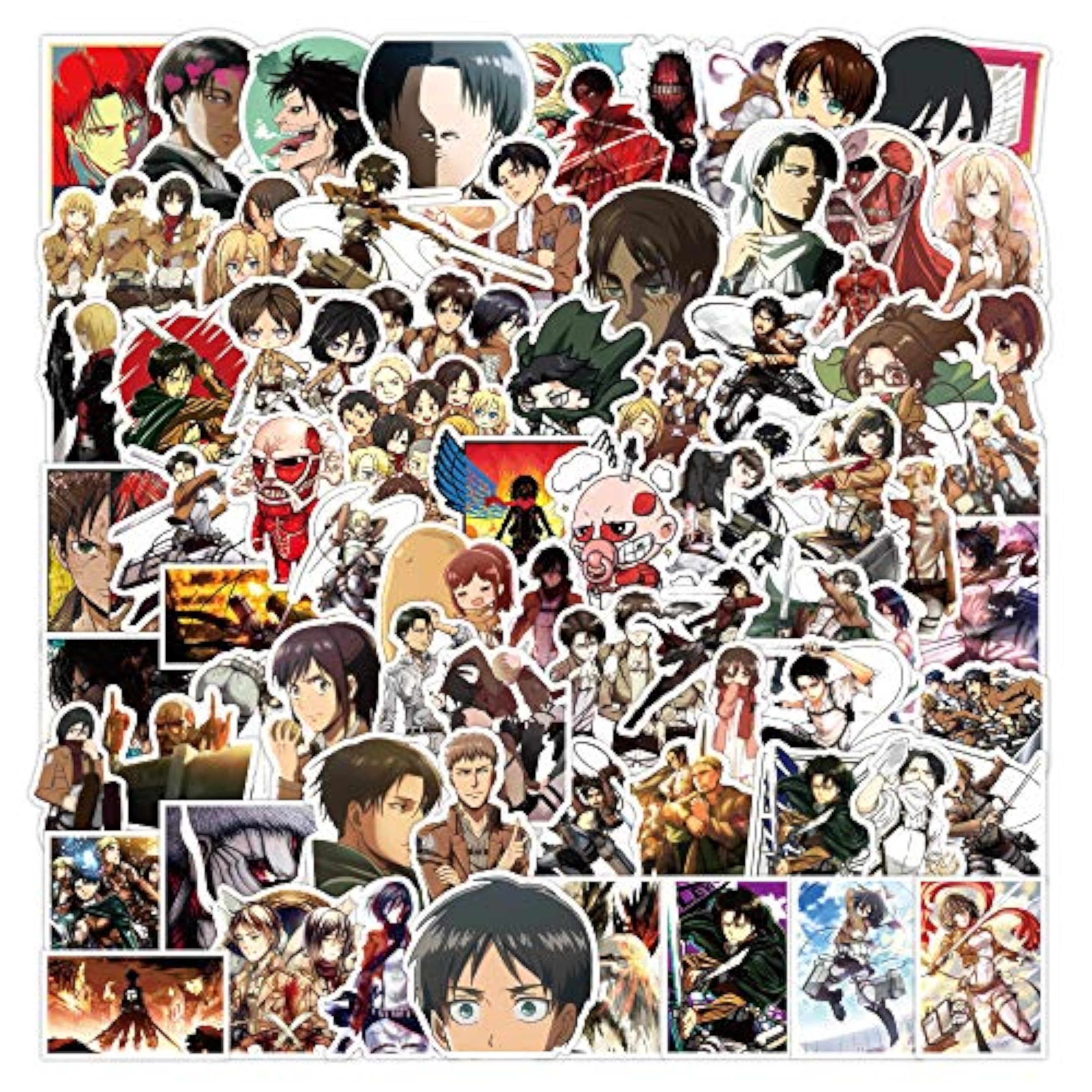 Attack on Titan Paquete de pegatinas de 100 piezas, calcomanías de vinilo de anime para botellas de agua, portátil, monopatín, regalo para adultos, niños y adolescentes