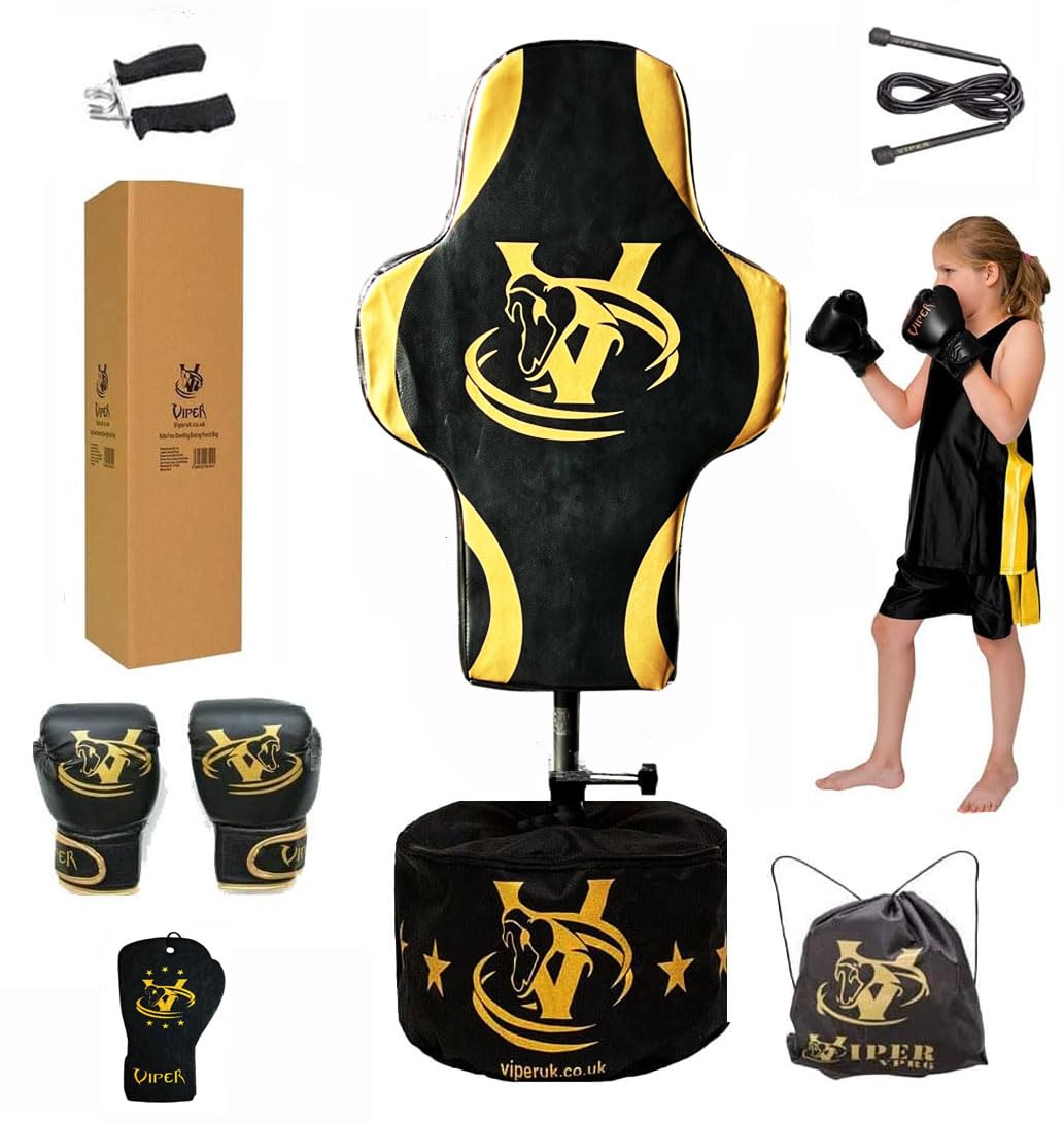 VIPER Kids Boxing Punch Bag Set – Free Standing Adjustable Height Junior Punching Bag with Gloves & Skipping Rope, Freestanding MMA Kickboxing Training Set for Children