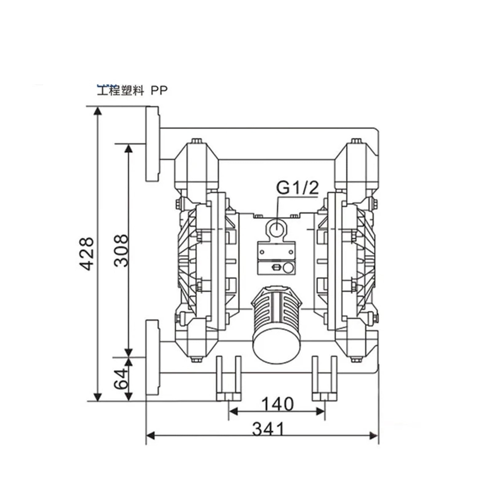 Bomba neumática de diafragma de doble vía BML-25P, 159 l/min, bomba de circulación de líquido de PTFE
