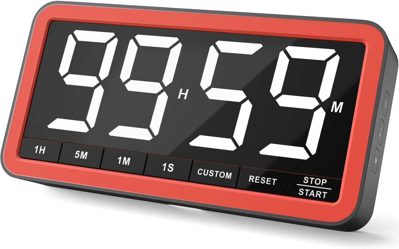 VOCOO Rechargeable Digital Kitchen Timer: 19.8cm Extra Large Magnetic LED Timer with 3 Brightness, 4 Alarms and 4 Volume Levels, Battery Powered Countdown Count Up Timer for Cooking Classroom Home Gym
