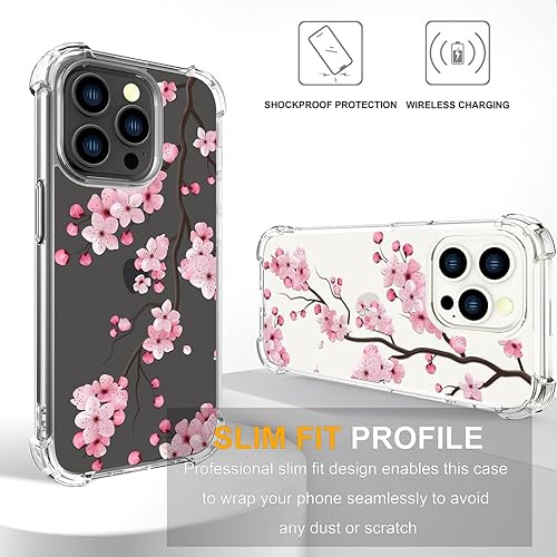 Miniatura 4 de ENDIY Funda compatible con iPhone 14 Pro para mujeres y niñas, bonito protector de teléfono transparente con diseño protector fresco, rosa Sakura