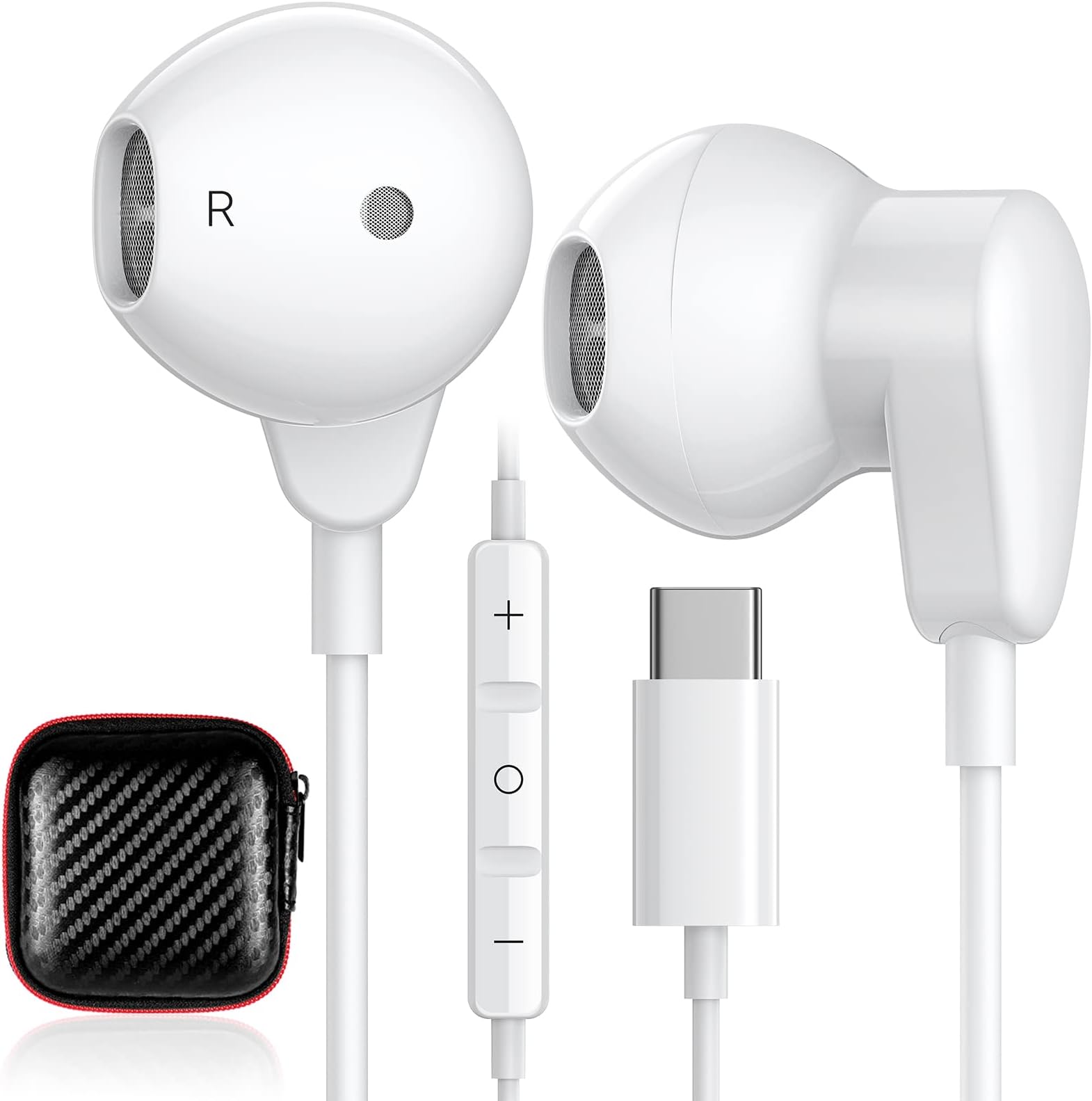 USB C Headphone for iPhone Air 17 Pro Max 16 16e 15 Plus for Samsung S25 S24 S23 FE S22 S21 A17 Galaxy Z Flip Type C Earphone with Mic Control Noise Cancel Wired Earbuds for iPad A16 10 Pixel 7 8 9a 9