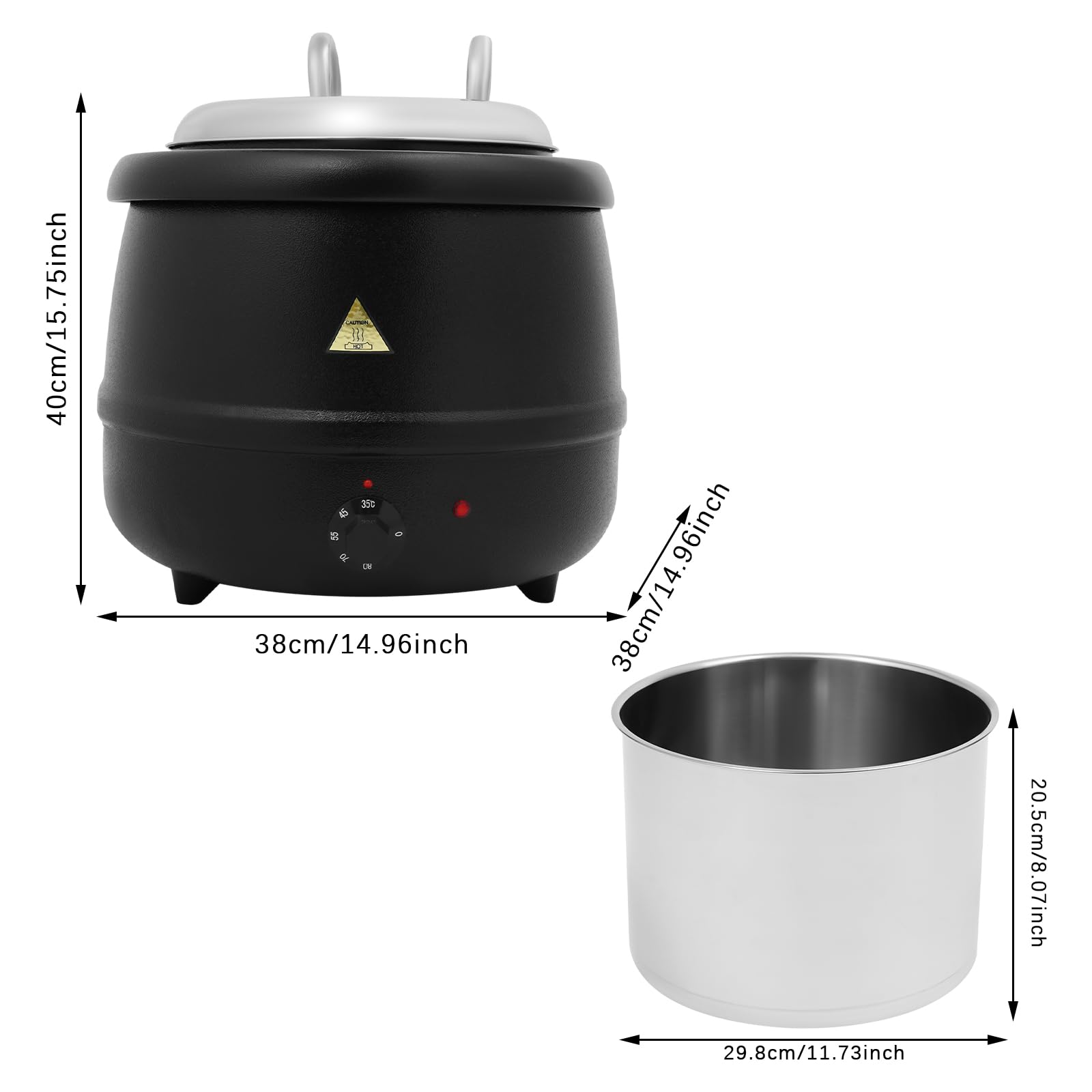 Suppenkessel elektrisch 10L Speisenwärmer für Suppe und Sauce | Gusseisen und Edelstahl, 35 bis 80 °C regelbar, herausnehmbarer Innentopf, Warmhaltebehälter für Buffet Gastronomie
