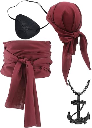 Pirate Cosplay Costume Women Men Pirate Head Scarf Hat Accessories Pirate Sash Belt Pirate Bandana Headband Waist Belt