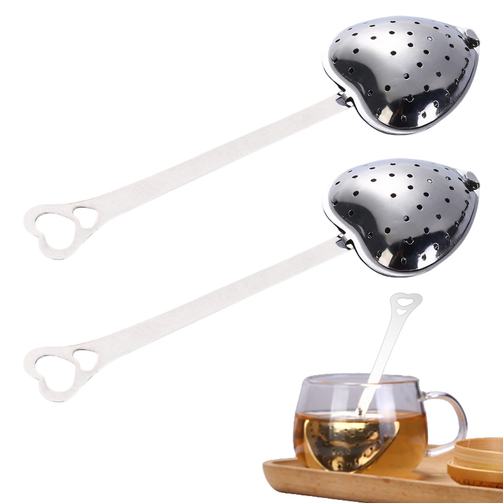 Cute Heart Shaped Tea Strainer, 2PCS Reusable Stainless Steel Loose Leaf Tea Infusers, Fine Mesh Herb & Tea Filter, Funny Kitchen Gadgets & Accessories for Daily Brewing