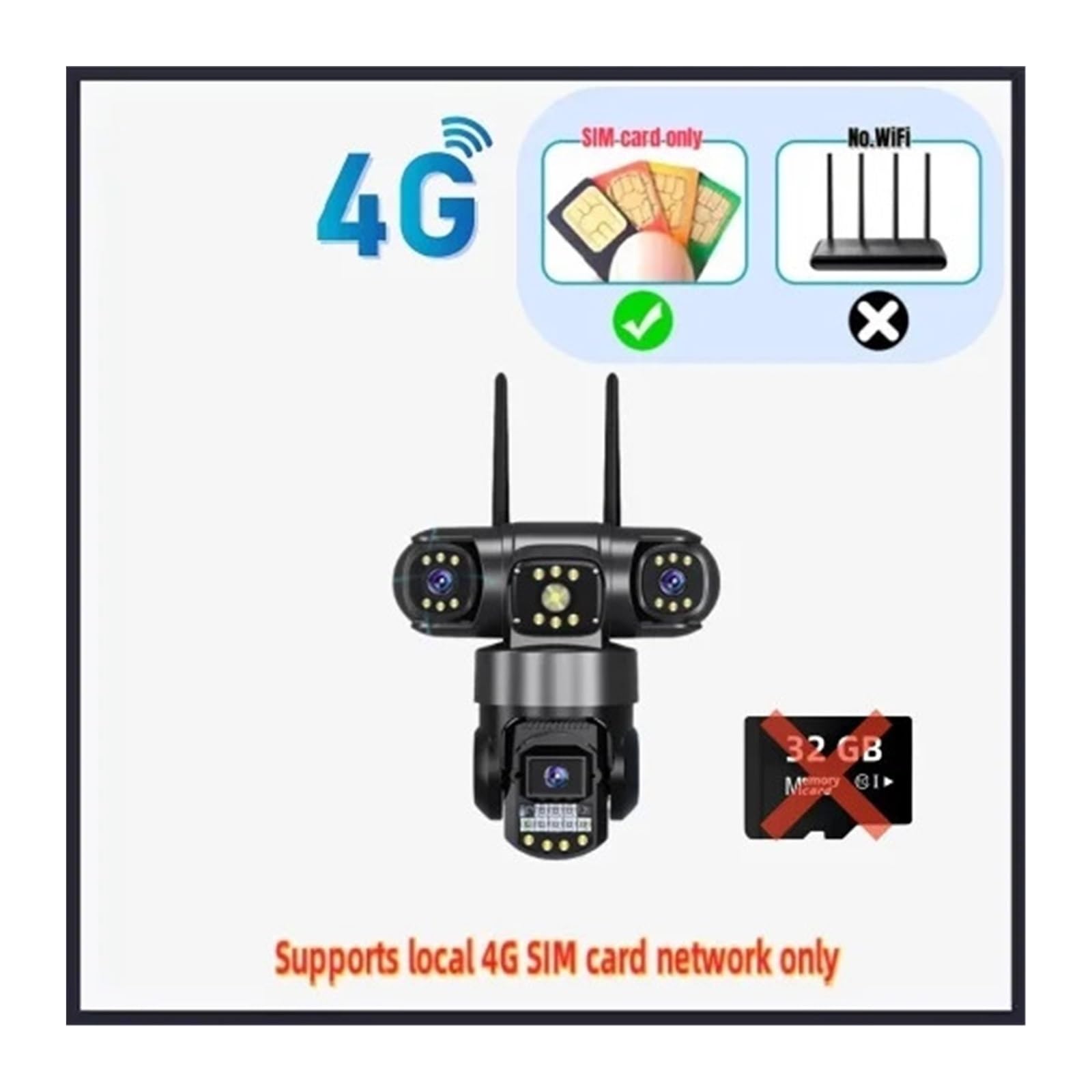 Kamery bezpieczeństwa, Kamera Zewnętrzna WIFI/4G 12 MP Z Potrójnym Obiektywem I Ekranem, Monitor Wideo Noktowizorem Wodoodporną Kamerą(4G Camera No Card)