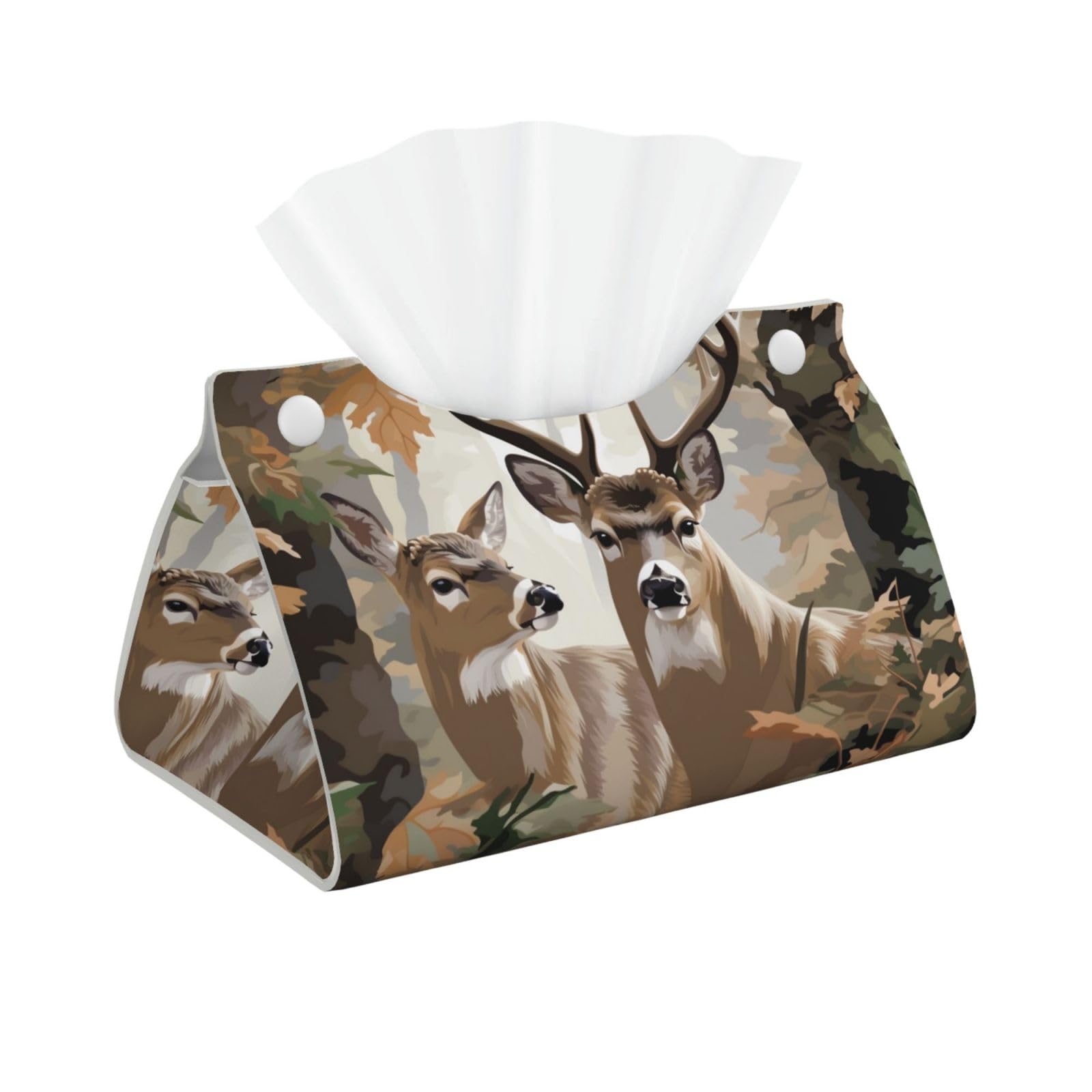 Camouflage Deer_1 Print Tissue Box Cover Foldable Tissue Storage Box Leather Tissue Cube Box Holder for Living Room Bedroom Office Car Home Decor