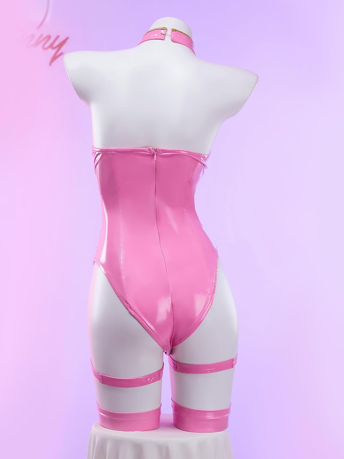 Mobbunny Women Anime Derivative Cosplay Costume Pink Sexy Cosplay Cutout Bodysuit Set Halloween Jumpsuit with Gloves - Image 4