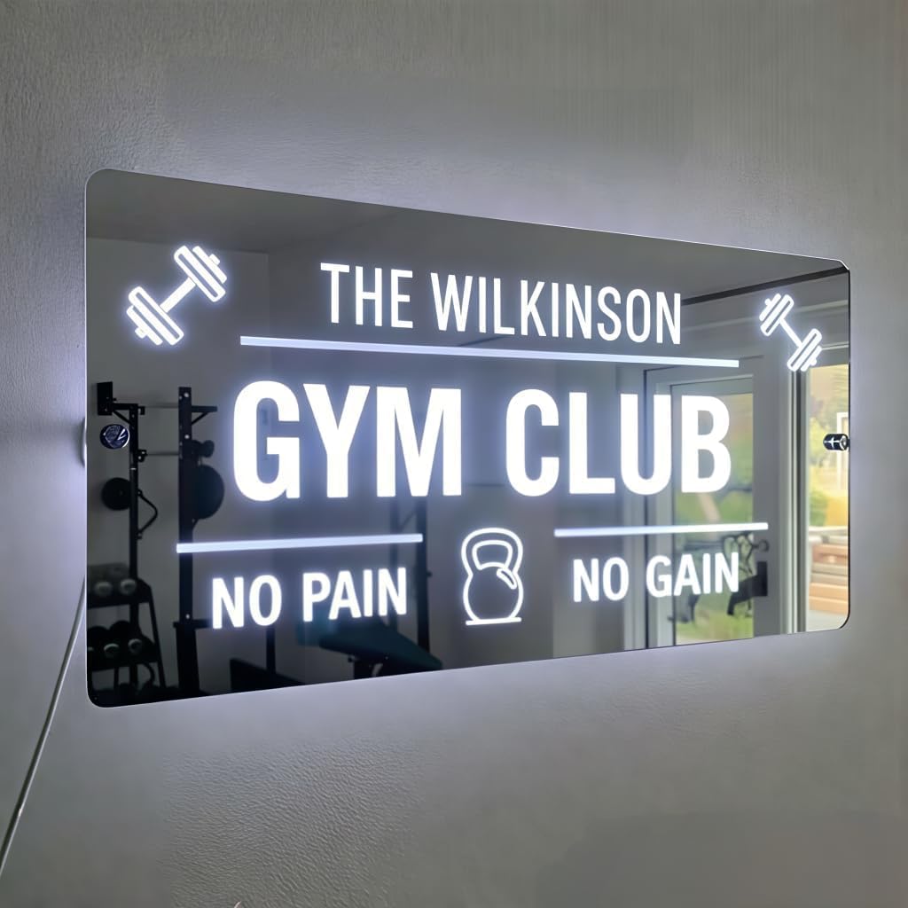 Custom Mirror Gym Sign, Handmade Personalized 3D Gym Led Light Sign for Wall Decor, Light up Sign for Home Man Cave Club Pub Shop Cafe Party Backard Patio, Best Gift for Dad Men (Mirror Gym)