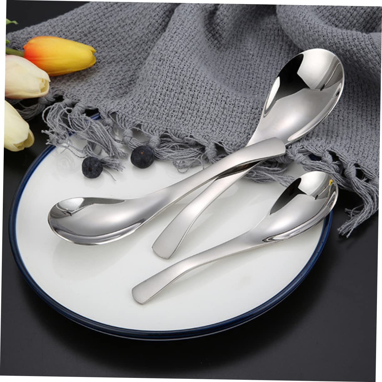 Cabilock 1 PC Stainless Steel Thicken Soup Spoon Middle Coffee Spoon Polished Finish for Kitchen Bar Use for Everyday present Giving