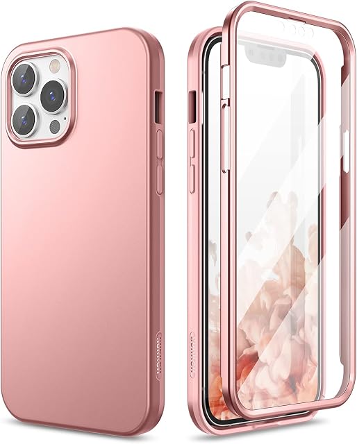 SURITCH Compatible with iPhone 13 Pro Case, [Built-in Screen Protector] Full-Body Protection Shockproof Rugged Bumper Protective Cover for iPhone 13 Pro 6.1" (Rose Gold)