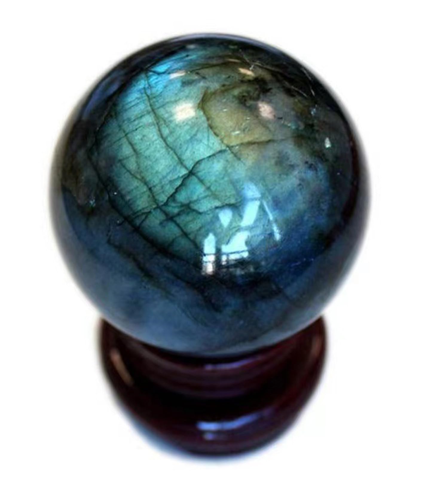 Bola de Cristal con Soporte Esfera de Piedra Preciosa de labradorita Natural Globo de Piedra Preciosa curativa Decoración de habitación Esfera de energía Rocas Minerales,10cm/3.9in