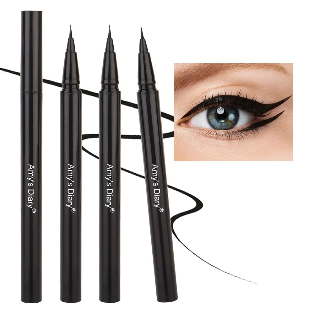 AMY'S DIARY3 pcs Waterproof Black Liquid Eyeliner Pen Professional Makeup Set Liquid Eye Liner Pencil Long Lasting and Smudge Proof Eye Makeup for Women (3 pcs black)