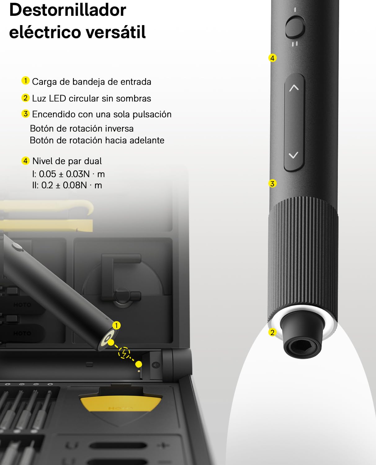 HOTO Juego de Destornilladores Precisión, Kit Destornilladores Profesionales 48 en 1, Mini Destornillador Electrico con Luz Led, Para Reparación Teléfono Móvil, Tableta, PC, Relojes