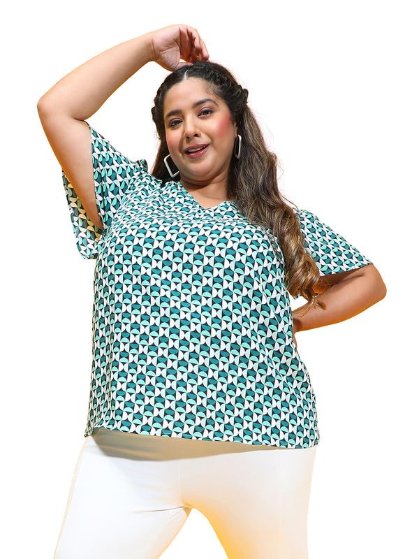Haut à manches courtes pour femme Oxolloxo à col en V et motif carreaux chic