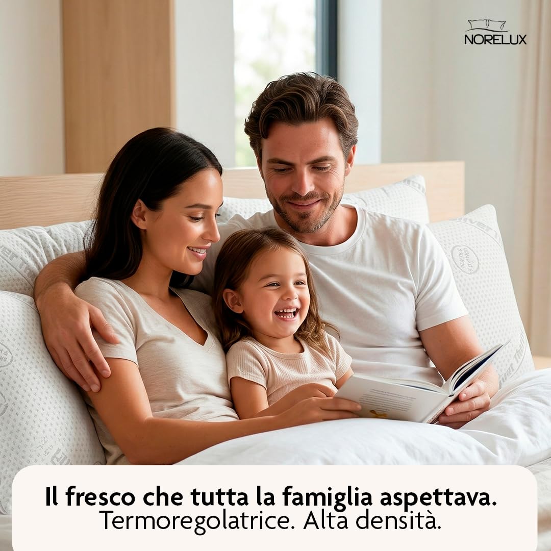 NORELUX Aquagel Cuscino Cervicale Forato per Dormire con Schiuma ViscoGreen ad Alta Densità, Cuscino Ergonomico Rinfrescante, OEKO-TEX Standard 100, 71x41x15 cm, Made in Italy