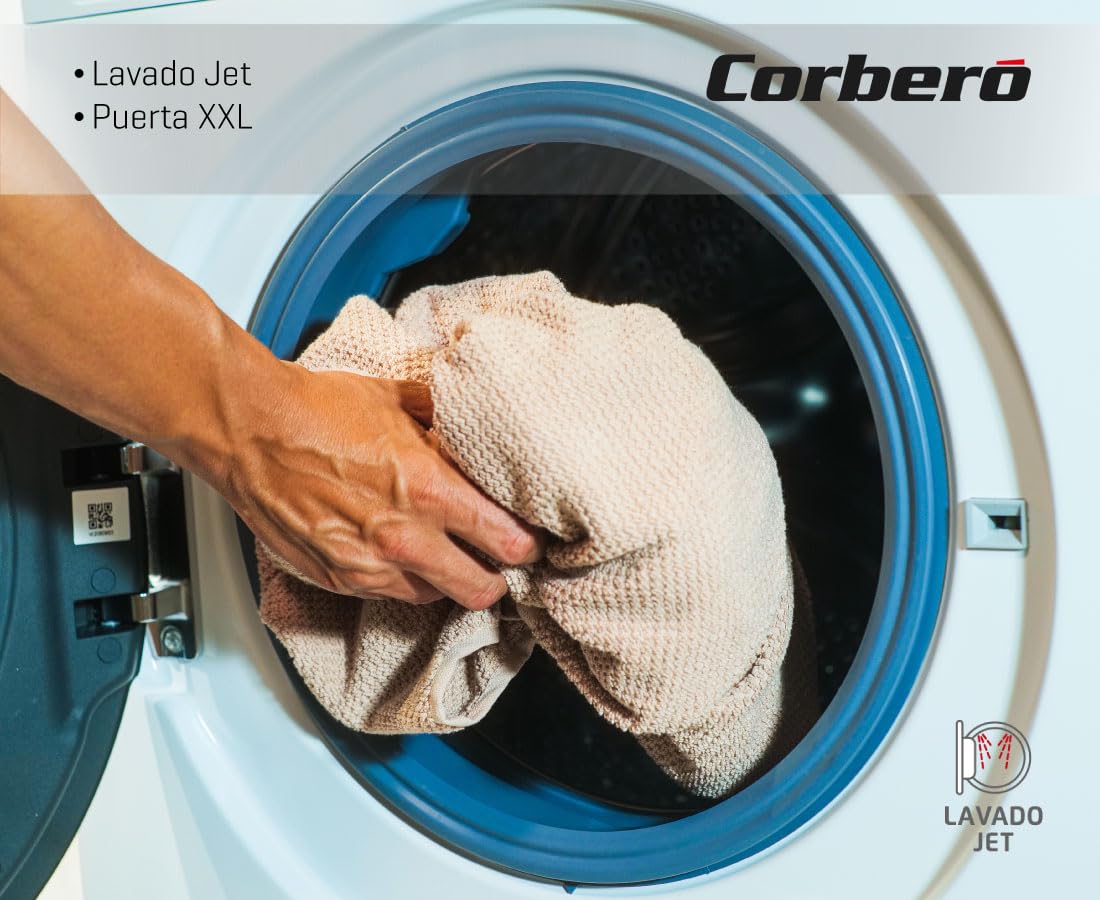 Corberó - Lavadora Carga Frontal | CLH7404MK | 7 Kg | 1400 Rpm | Motor Inverter | 15 Programas | Vapor | Lavado Jet | Inicio Diferido | Puerta XXL | Blanco