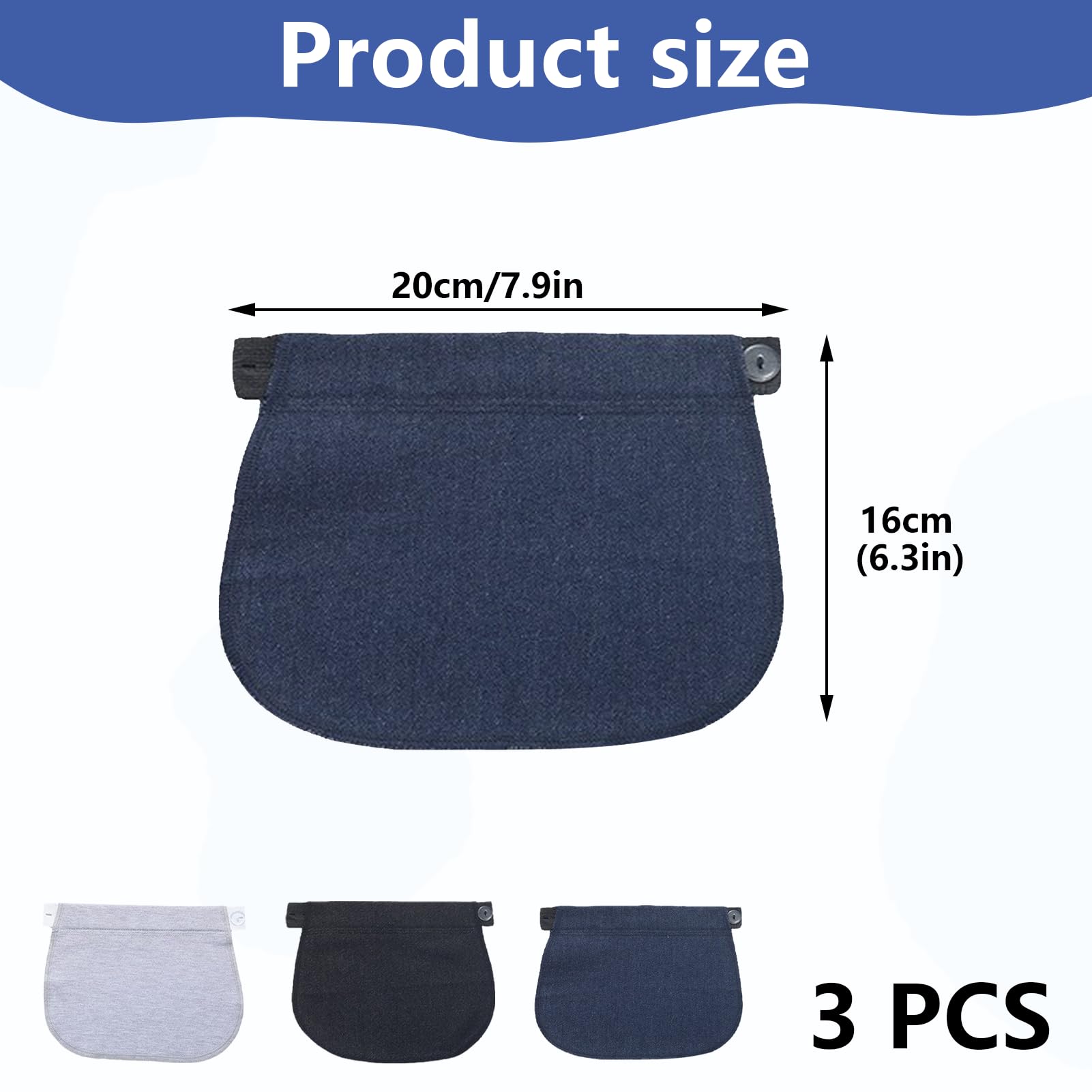 Extension Pantalon Grossesse, 3 Pièces Elargisseur Pantalon Grossesse, Extenseur de Jean de Ceinture D'Extension Réglable Confort Boucle élastique Taille Extender (Bleu Foncé, Noir, Gris) - 2