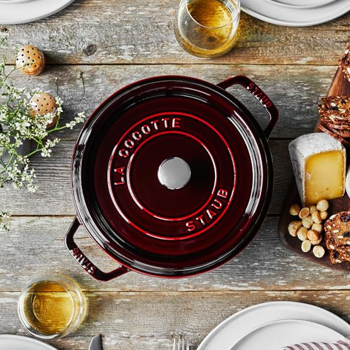 Image of Staub Cast Iron Round Dutch Oven, Made in France, Grenadine, 4-qt, Serves 4-6 people