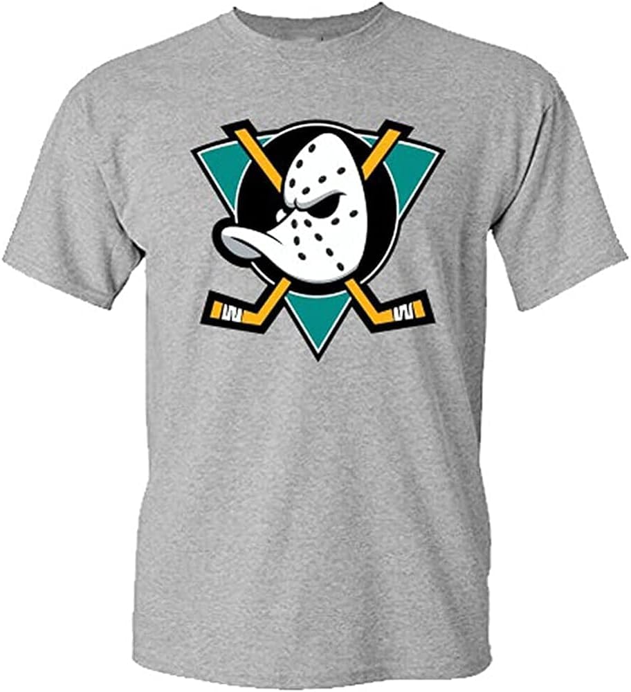 Yi Jan Men's Colour45 Mighty Ducks Anaheim Logo Grey T-Shirt Grey 3XL
