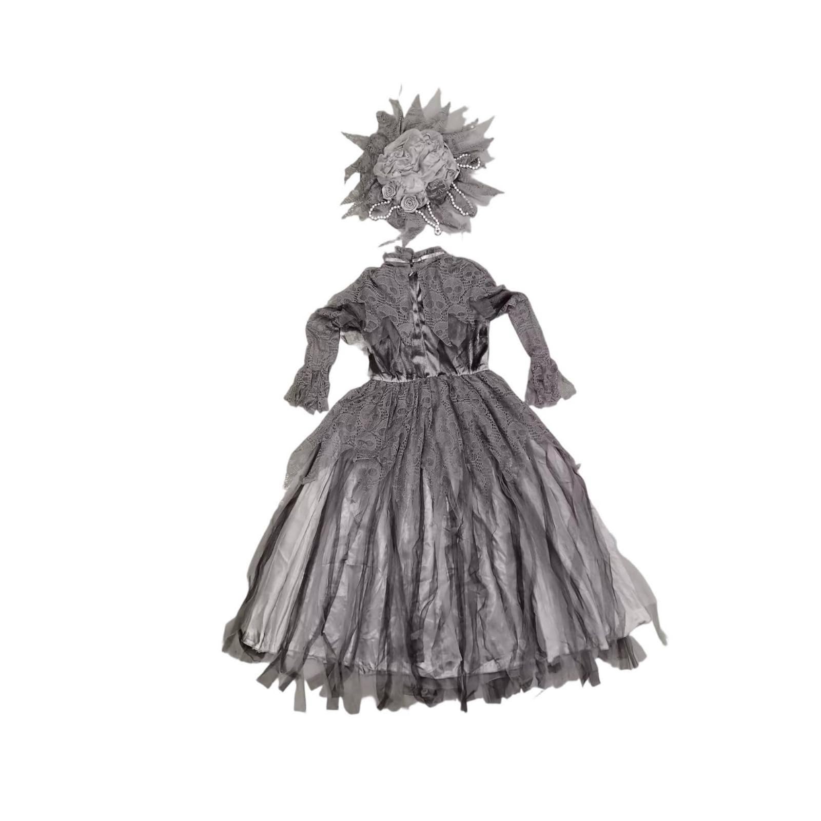 Vestido Gótico Mujer Vestido Disfraz Traje Vestido Largo con Entallado Sombrero de Encaje Simulado en Poliéster Terciopelo Adecuado para Halloween