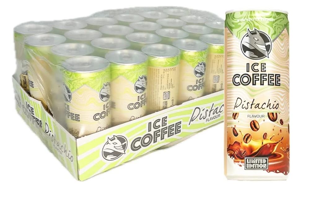 HELL Ice Coffee Pistachio | 24 x 250 ml Dosen Multipack | 32 mg/100 ml Koffein | enthält echte Arabica & Robusta Kaffeebohnenextrakte | Eiskaffee | trinkfertig