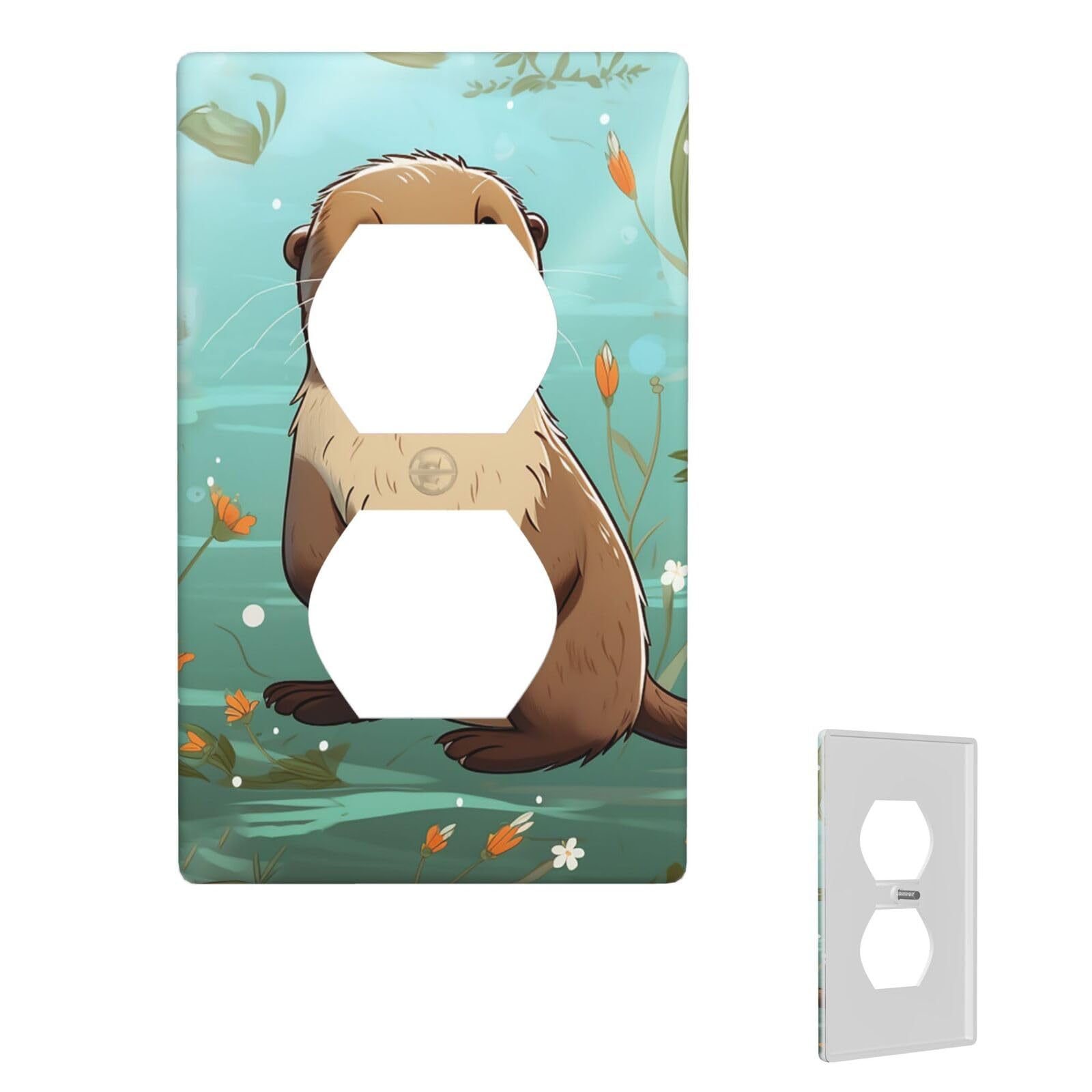 1-Gang Decorator Wall Plate Cartoon Cute Otter Light Switch Cover Single Gang Receptacle Wall Plate Standard Size 4.5" x 2.76" Wallplate Unbreakable Polycarbonate Outlet Faceplates Cover