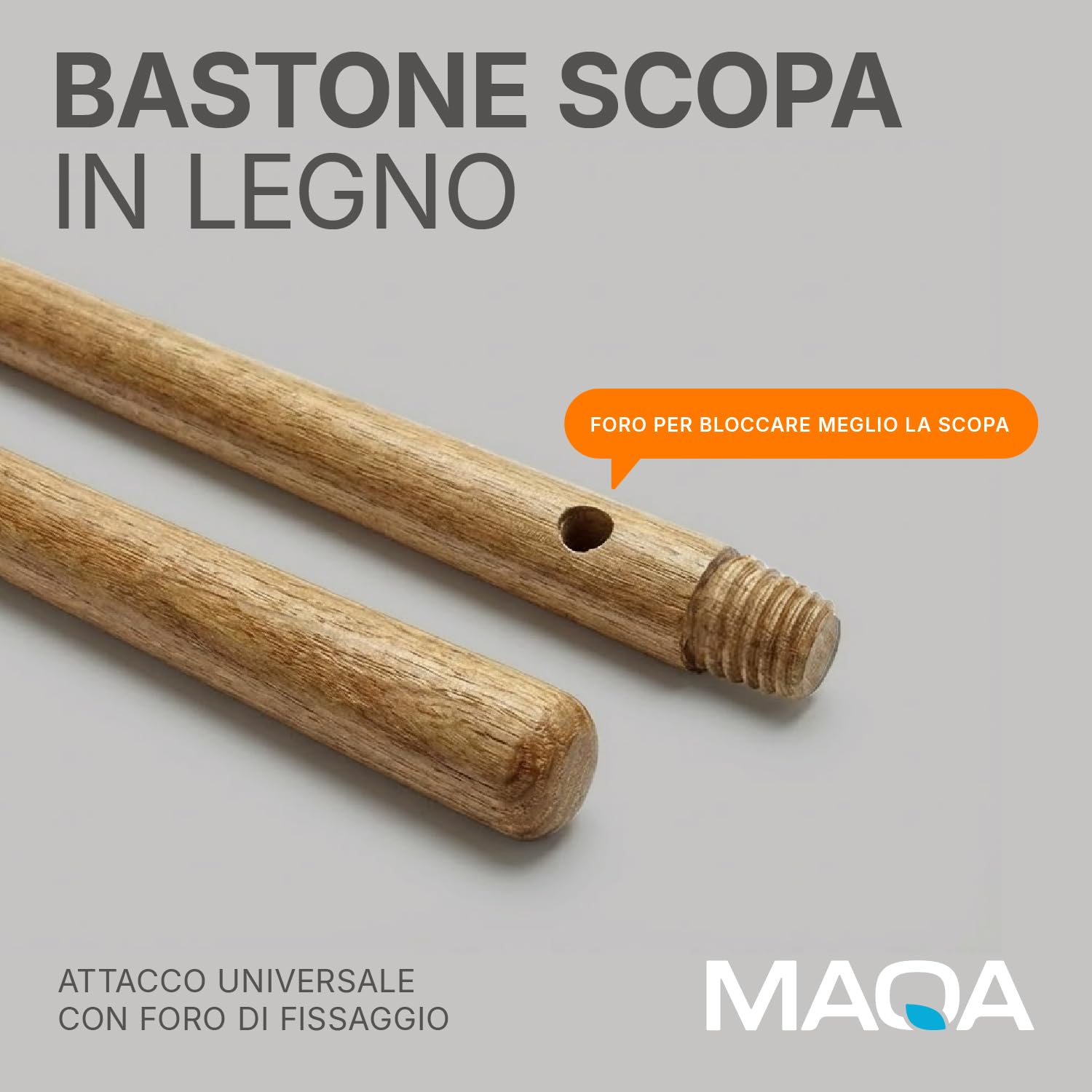 Bastone scopa con attacco universale Manico in legno con foro alla base
