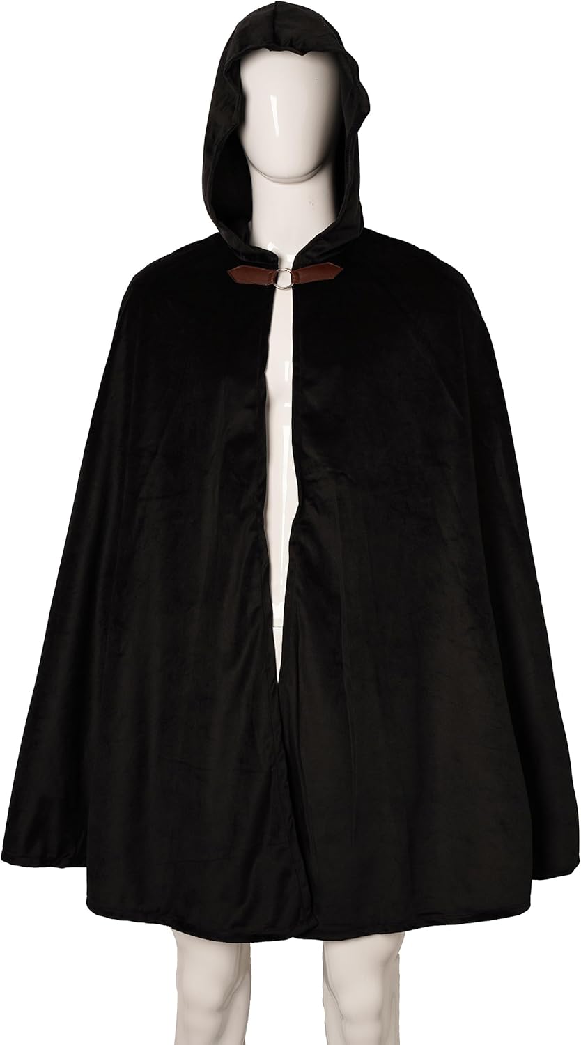 Men's Medieval Hooded Cloak Velvet Cape Halloween Cosplay Renaissance Wizard Robe Fantasy Costume Women - Image 6