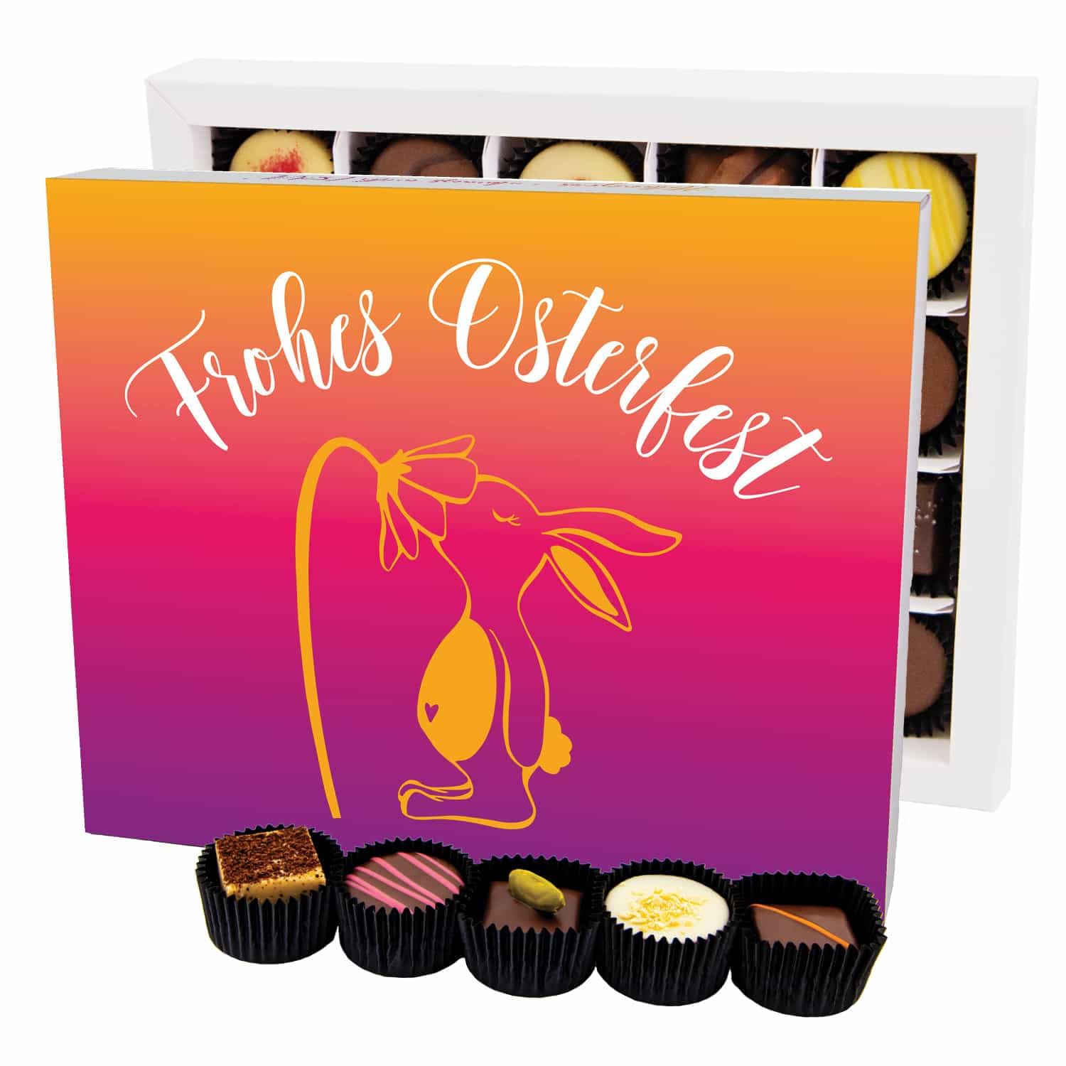 Hallingers Genuss Manufaktur Pralinen Oster-Geschenk - ohne Alkohol, handmade aus Confiserie-Edelkakao in wertiger XL-Geschenkbox ""Frohes Osterfest"", Ostern Körbchen für Frauen Männer