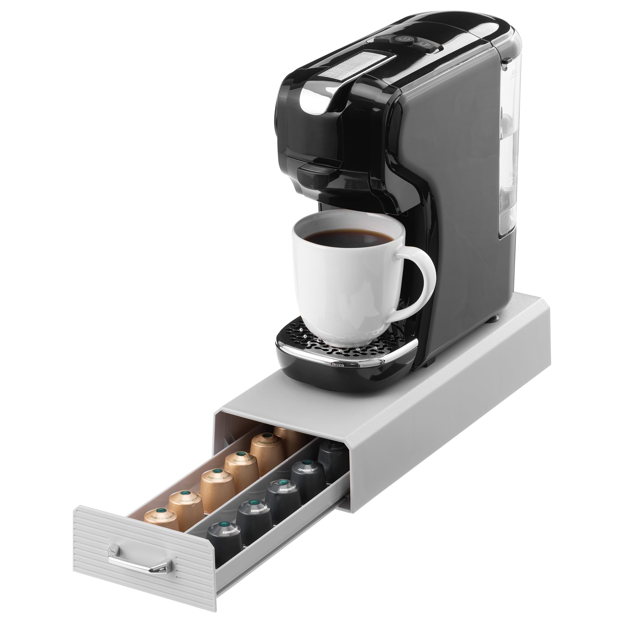 Navaris Grey Coffee Pod Holder, - Compact, Space Saving Coffee Capsule Storage Holders - Durable Espresso Organiser Station - Coffee Machine Drawer Ideal For Small Kitchens