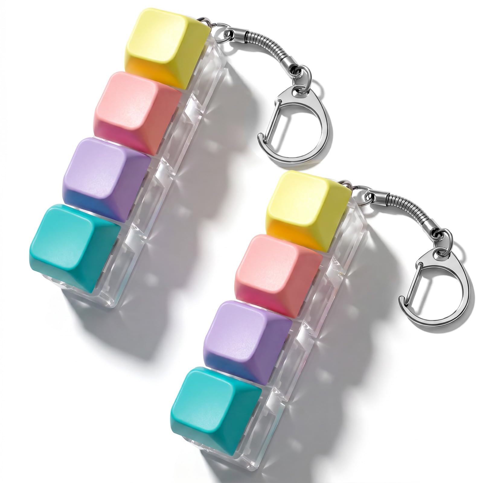 Matwsec 2 Pcs Keyboard Fidget Keychain 4-Key Keyboard Clicker Fidget Toy