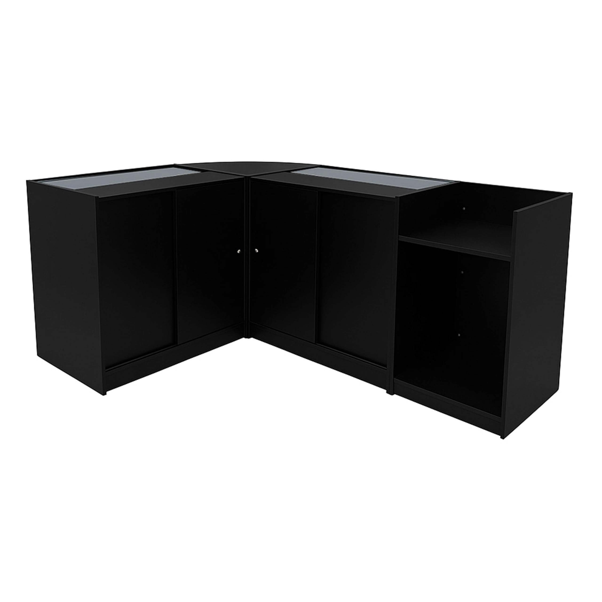 Set Banconi Nero Hyperion LED K900 B900 LM60 TB60 con Illuminazione Bianca, Serrature, Vetrina in Vetro, Blocco Cassa e Mensole Interne per Negozi e Boutique