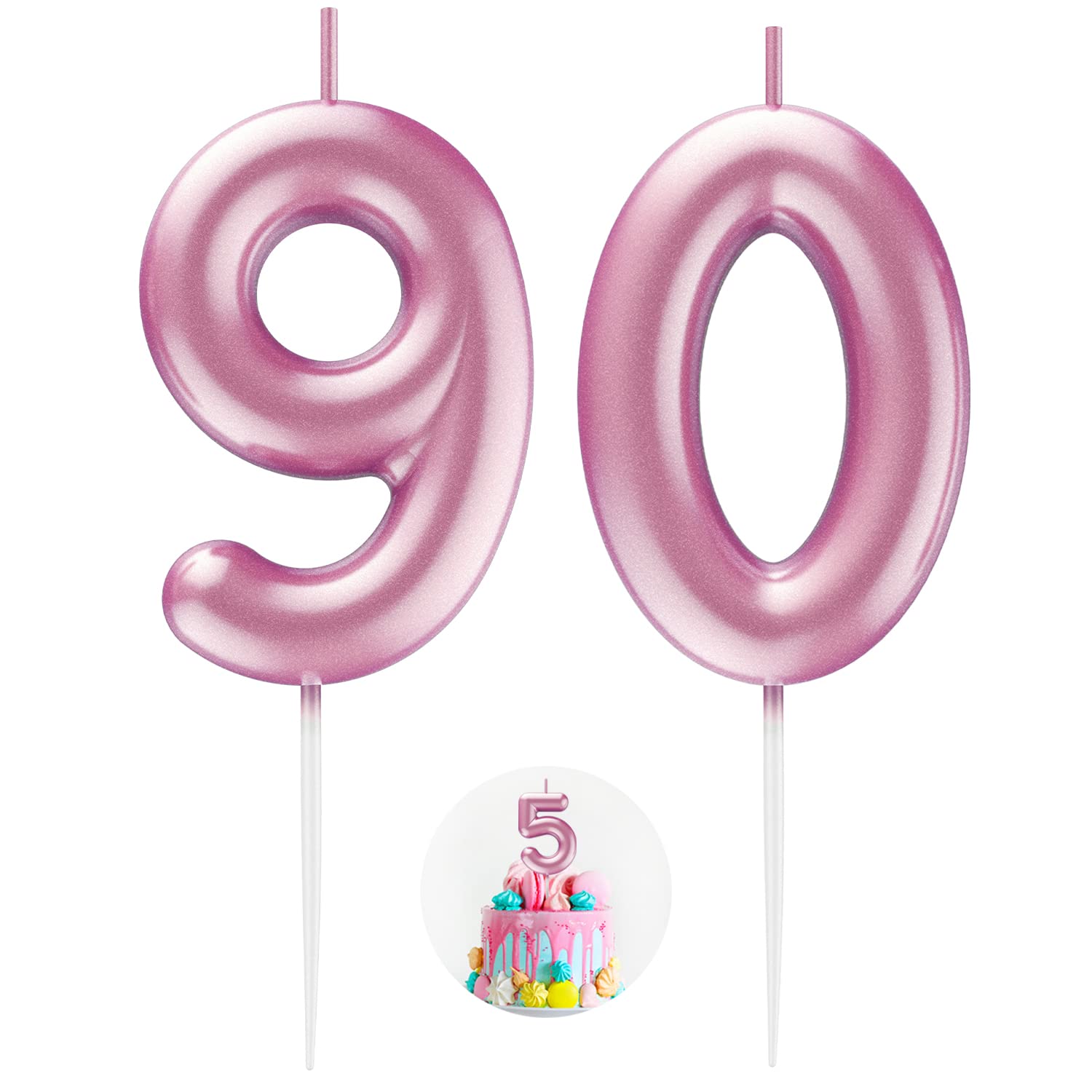 Pink Number 90 Candle Happy Birthday 3D Number Candles for Birthday Cake Party Decoration Wedding Anniversary Celebration Supplies