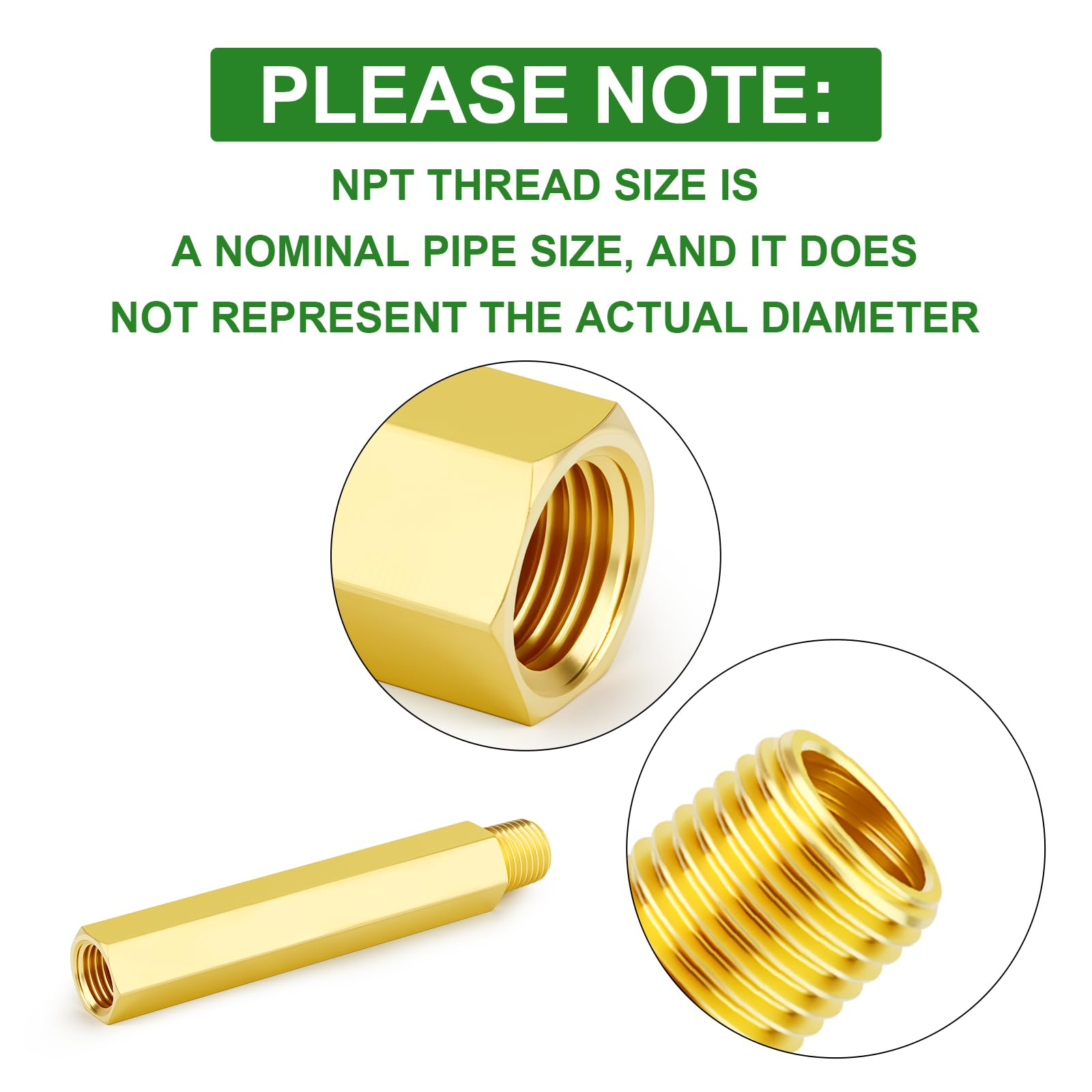 TAISHER 1 raccordo per tubo di prolunga in ottone da 1/2" NPT femmina x 1/2" NPT maschio, esagonale interno, connettore filettato per tubo da 150 mm