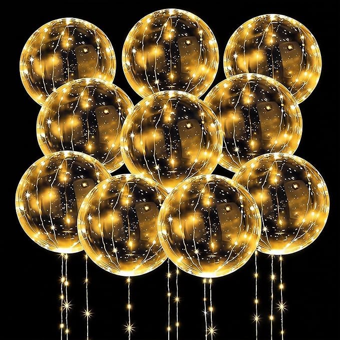 Luminous Balloons, 1 Pack of 10 LED Fairy Lights, Bobo Balloons with 3 m Long Lights for Birthday, Wedding, Valentine's Day, Christmas Party, Decoration