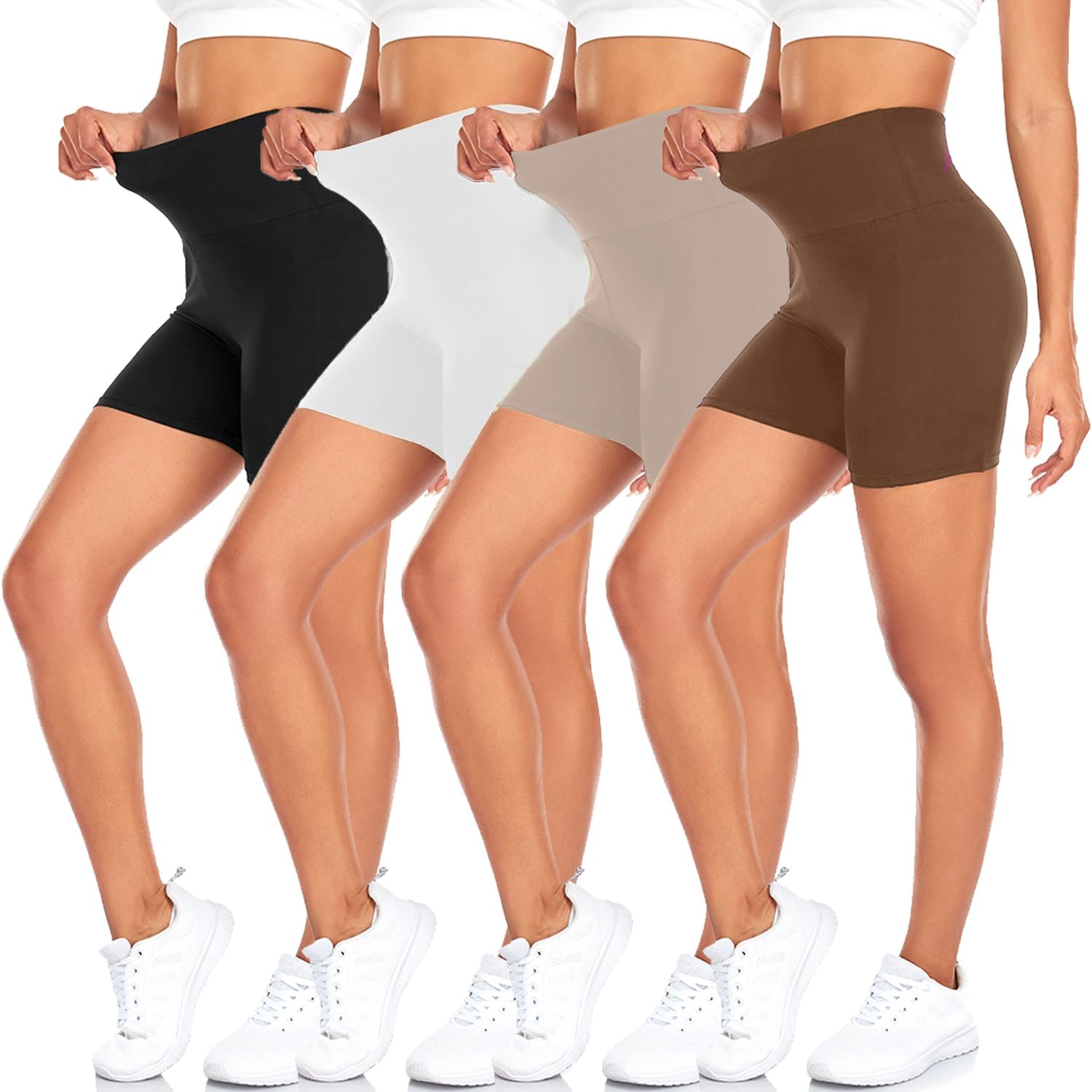 MOREFEEL 4er Pack Radlerhose Damen Kurze Hose Sporthose High Waist Leggings Blickdicht Sportshorts Elastisch Yogahose Sommer Hotpants Dehnbar Laufhose für Gym Sport Shorts Fitness Alltag